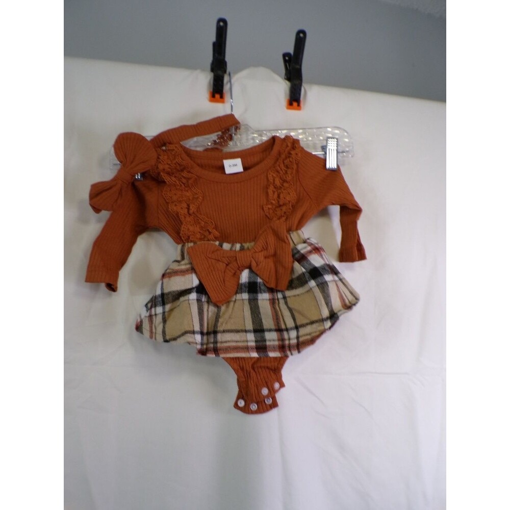 Baby Girls 3-6M Ribbed Long Sleeve with Plaid Skirt Bow Accent